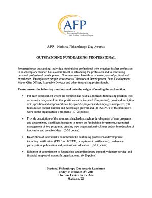 Fillable Online Afpmadison Afpnet Outstanding Fundraising Professional