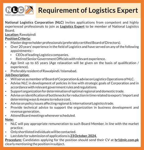 National Logistics Corporation NLC Jobs Logistics Expert