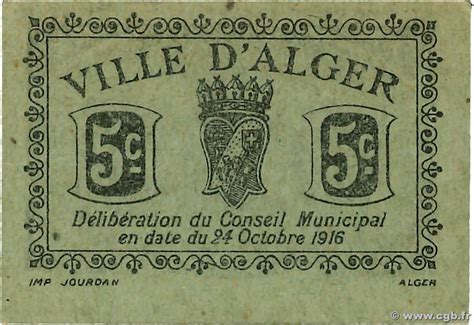 5 Centimes ALGÉRIE Alger 1916 JPCV 01 504590 Billets