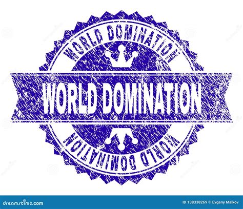 Scratched Textured WORLD DOMINATION Stamp Seal With Ribbon Stock Vector