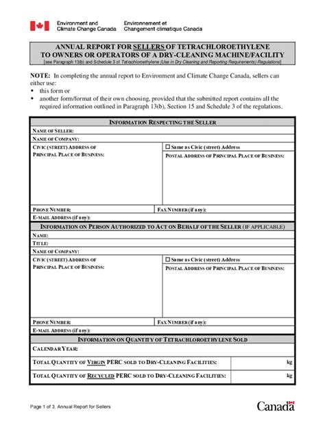 Fillable Online Sample Reporting Form For Sellers Of Perc To Dry