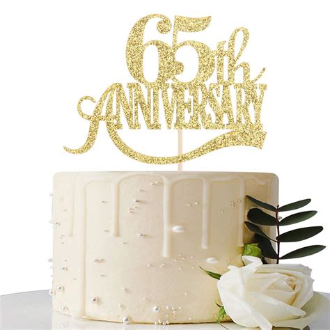 Buy Gold Glitter 65th Anniversary Cake Topper - for 65th Wedding ...