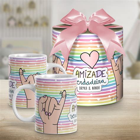 Caneca Na Lata Personalizada Amizade Verdadeira Dedinhos Cora O Mod