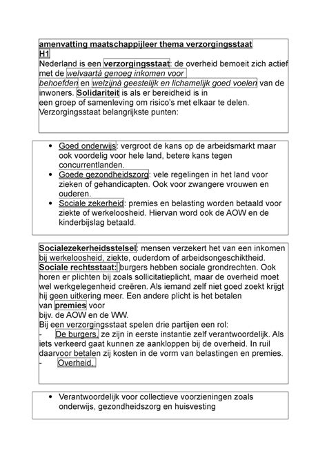 Amenvatting Maatschappijleer Thema Verzorgingsstaat Amenvatting