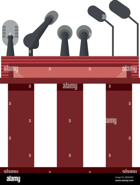 Wooden Podium Tribune Rostrum With Microphones Vector Illustration