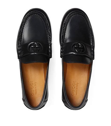 Mens Gucci Black Leather Interlocking G Loafers Harrods Uk