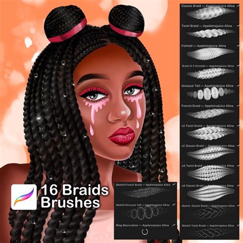 16 Procreate Brushes Hair Brushes Braids Brushes Hair Brush Etsy