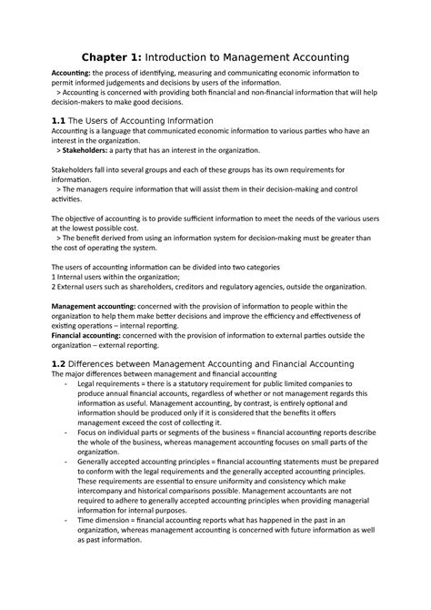 Chapter 1 Introduction To Management Accounting Chapter 1