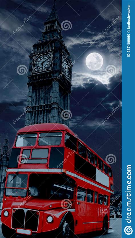 London Bus Under Moonlight Stock Photo Image Of Bigben 237466060