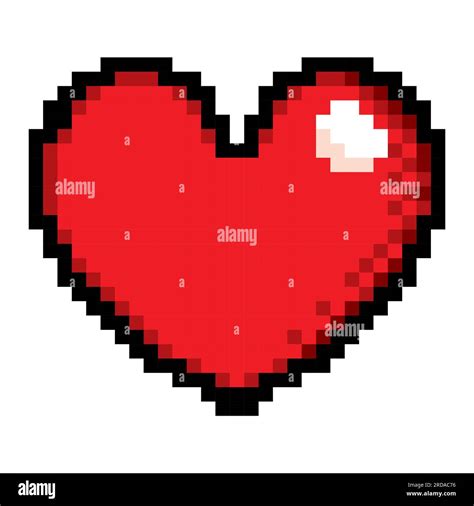 Red Heart Pixel Art Style Vector Illustration Icon With Love Symbol