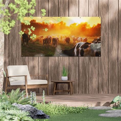 Gards Tuinposter Kudde Koeien In Weiland Bij Zonsondergang 160x80 Cm