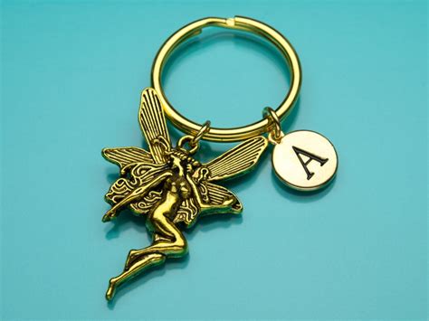 Fairy Keychain Gold Fairy Key Ring Sprite Nymph Initial Etsy