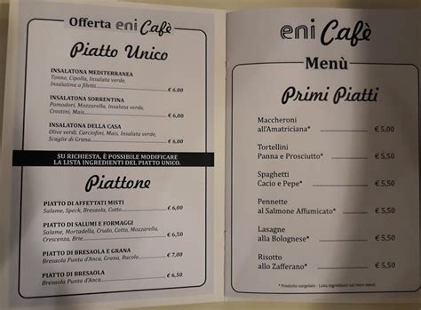 Menu Da Eni Caf Pub Bar Bergamo