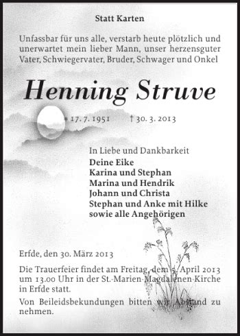 Traueranzeigen Von Henning Struve Sh Z Trauer