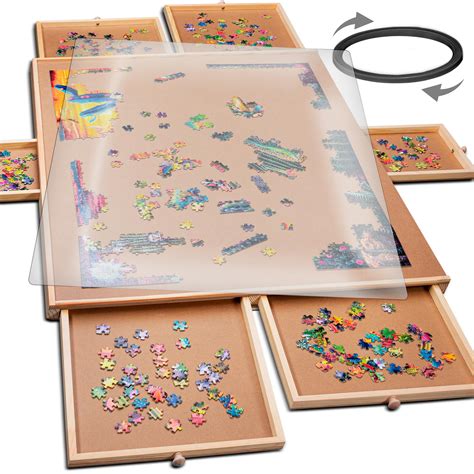 1500 Piece Rotating Wooden Jigsaw Puzzle Table - 6 Drawers, Puzzle ...