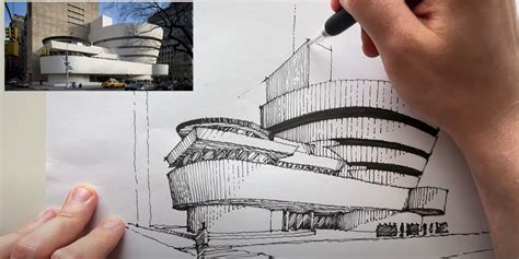 How To Draw Guggenheim Museum In Nyc Perspective Tutorial — Sketch