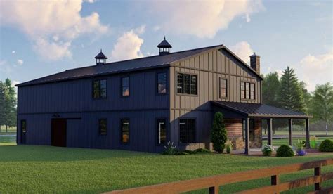 Two Story Barndominium Metal Building Home With Dark Grey Interior