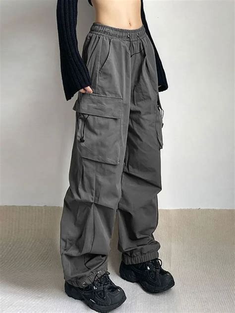 HOUZHOU Harajuku Oversized Cargo Parachute Pants Women Streetwear Vint