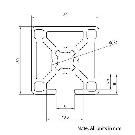 30x30mm 1 Slot T Slot Aluminium Extrusion Ooznest