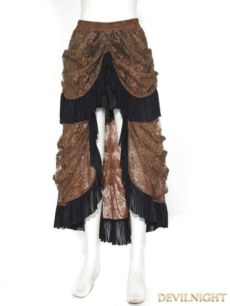 Brown High Low Lace Steampunk Skirt Uk