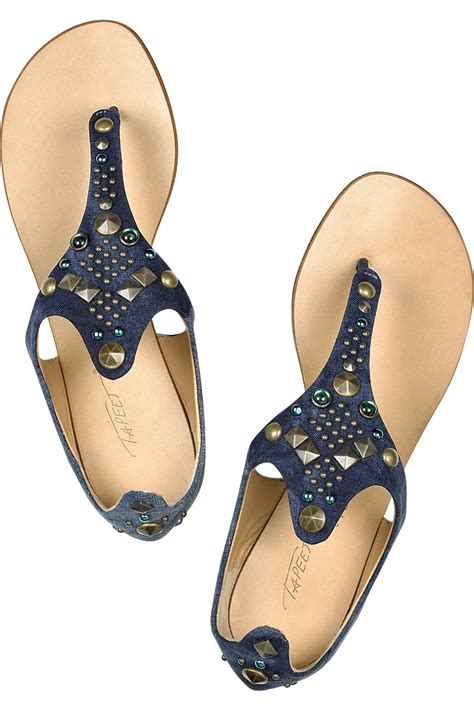 Lyst Tapeet Jeweled Denim Thong Sandals In Blue