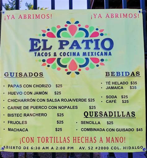 Menu At El Patio Restaurant Mexicali