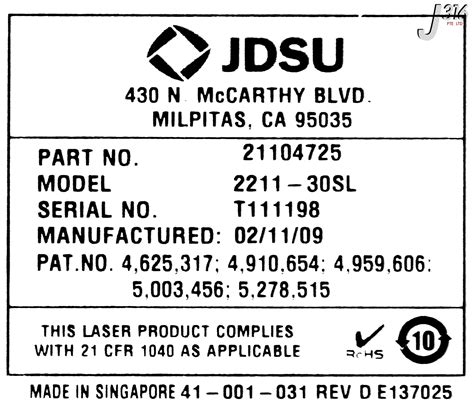 3944 JDSU UNIPHASE ARGON ION LASER HEAD PN 21104725 2211 30SL J316Gallery