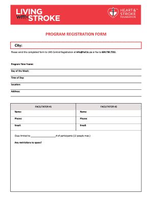 Fillable Online LWS Program Registration Form Heartandstrokebcca Fax