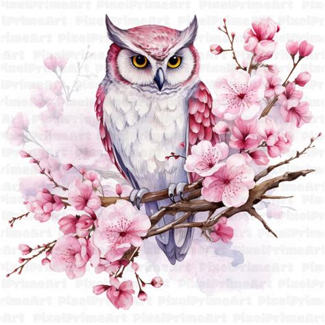 Owl And Orchids Watercolor Clipart Printable Watercolor Clipart Owl