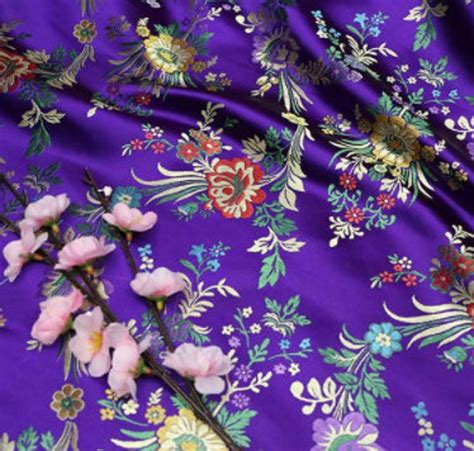 Dark Purple Brocade Fabric Brocade Fabric With Floral Pattern Etsy