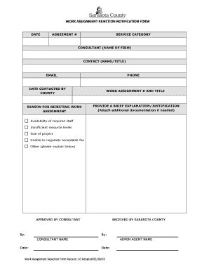 Fillable Online Scgov Wa Rejection Form Sarasota County Fax Email