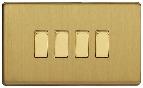 Varilight Screwless Brushed Brass 4 Gang 10a 2 Way Switch Ukes