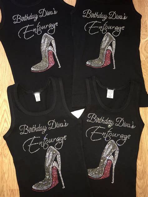 Set Of 8 7 6 5 4 Silver Rhinestone Birthday Divas Entourage Shirts