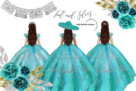 Teal And Silver Princess Dress Clipart Graphic By Sunflowerlove · Creative Fabrica