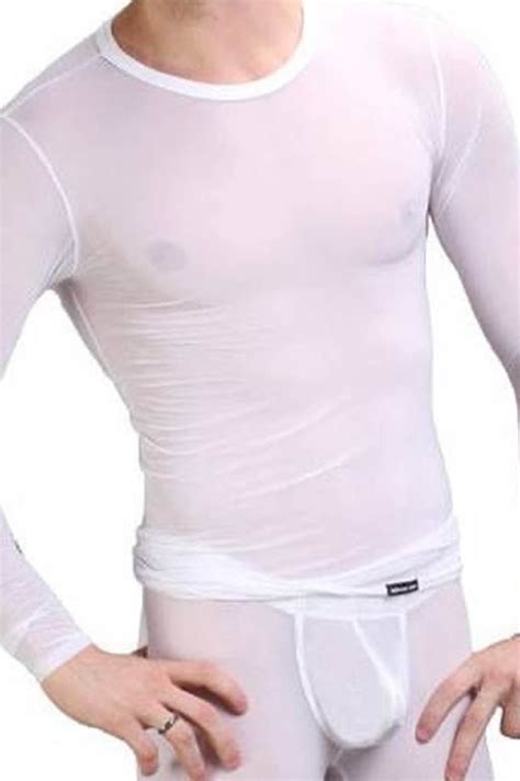 Manview Mens Sheer Long Sleeve Top Thermal Underwear Bodywear For Men