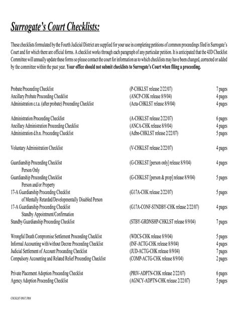 Surrogate S Court Checklists Pdf Download Form Fill Out And Sign Printable Pdf Template