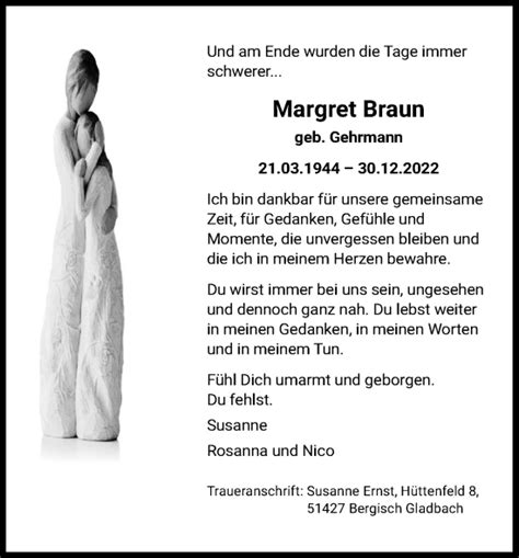 Traueranzeigen Von Margret Braun Wirtrauern