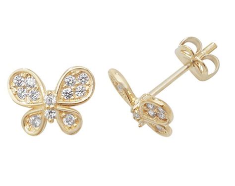 Butterfly Stud Earrings With Cubic Zirconia 10mm 9ct Yellow Gold