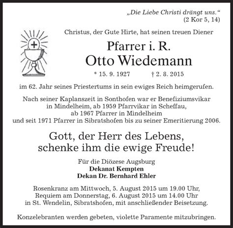 Traueranzeigen Von Otto Wiedemann Trauer Merkur De