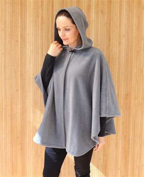 Grey Hooded Cape Coat Polar Fleece Poncho Jacket Short - Etsy | Fleece ...