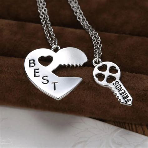 Personalized Heart Puzzle Necklace Silver Heart Lock And Key Pendant