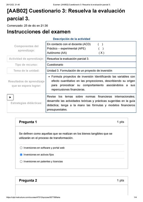 Examen Aab Cuestionario Resuelva La Evaluaci N Parcial