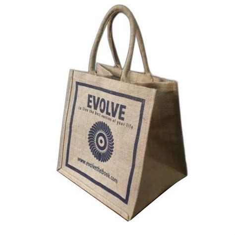 Short Handle Open Brown Printed Jute Carry Bag Size Dimension