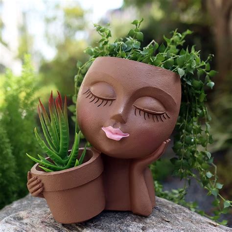 Odysite Head Flower Pot Face Planter Double Flower Pots In One For