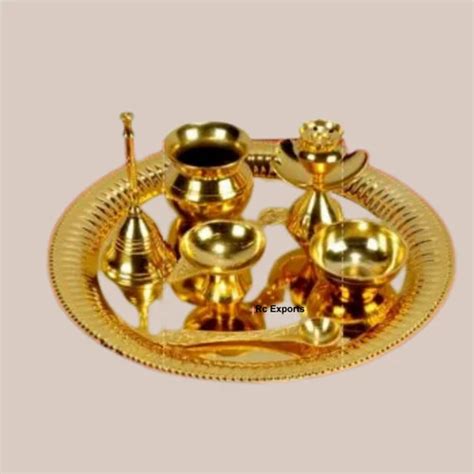 Golden Stainless Steel Pooja Thali Set Pieces At Rs Set In Jaipur