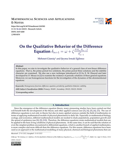 Pdf On The Qualitative Behavior Of The Difference Equation Delta {m 1} Omega Zeta Frac