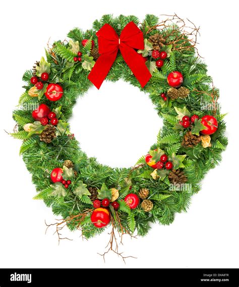 christmas wreath with red ribbon isolated on white Stock Photo - Alamy