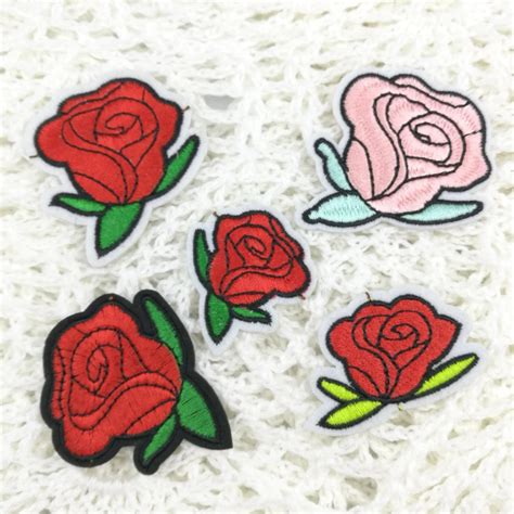 5pcs Colorful Rose Flower Embroidery Iron On Appliques Patches Sew On