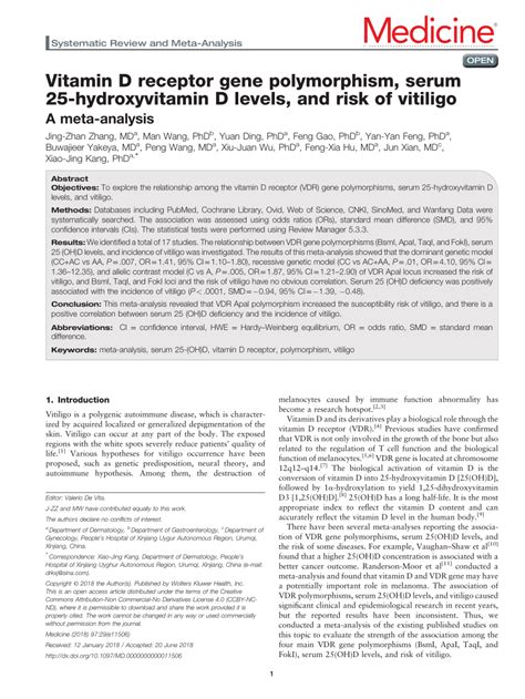 Pdf Vitamin D Receptor Gene Polymorphism Serum 25 Hydroxyvitamin D