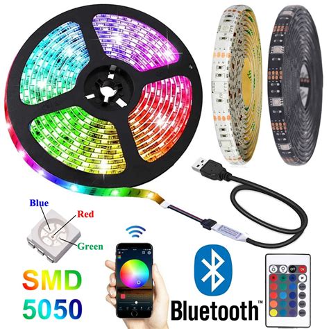 Bluetooth 5050 RGB LED şerit işıklar DC 5V Tira USB Neon bant taśma